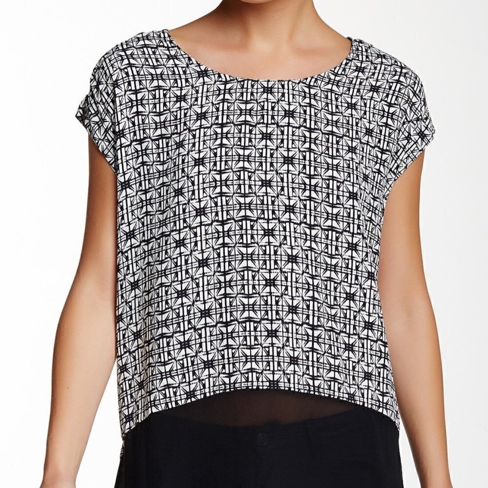 Karen Kane Black & White Sheer Hem Tee
